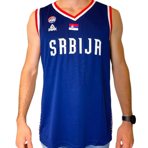 CHILDREN'S BASKETBALL JERSEY OF SERBIA OI 2024 - BLUE, PEAK, WITH PRINT-3