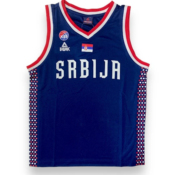 CHILDREN'S BASKETBALL JERSEY OF SERBIA OI 2024 - BLUE, PEAK, WITH PRINT-2