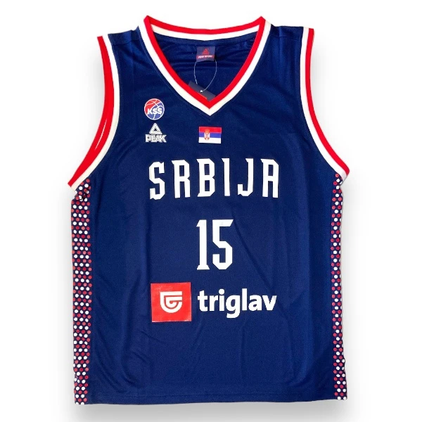 CHILDREN'S BASKETBALL JERSEY OF SERBIA OI 2024 - BLUE, PEAK, WITH PRINT-1