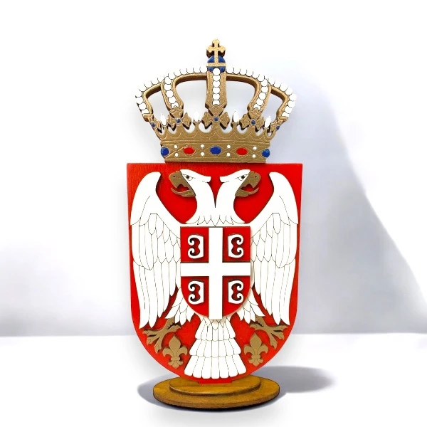 Colorful Wooden Serbian Coat of Arms with Stand-1