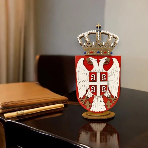 Colorful Wooden Serbian Coat of Arms with Stand-2