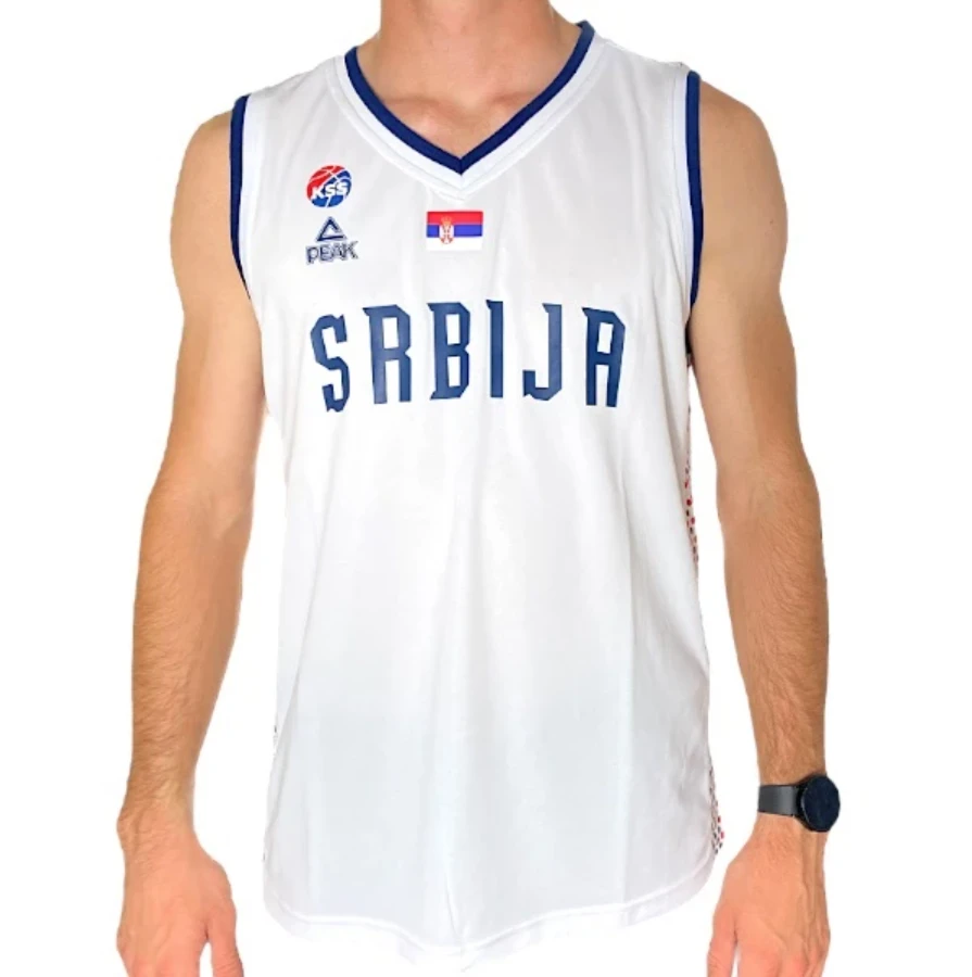 BASKETBALL JERSEY OF SERBIA OI WHITE 2024 JOKIC 15 SERBIAN…