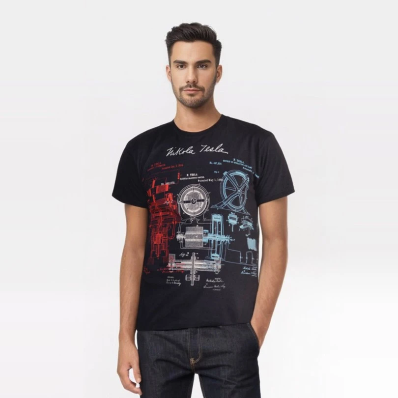 NIKOLA TESLA PATENTS basic, MALE T-SHIRT, black, Tesla Patents-2