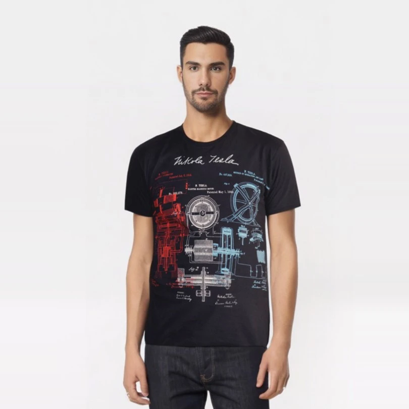 NIKOLA TESLA PATENTS basic, MALE T-SHIRT, black, Tesla Patents-1