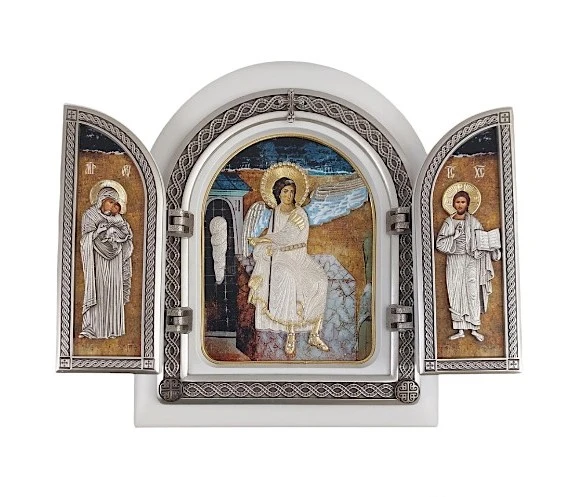 WHITE ANGEL TRIPTYCH 22x18cm - wooden, gilded-1