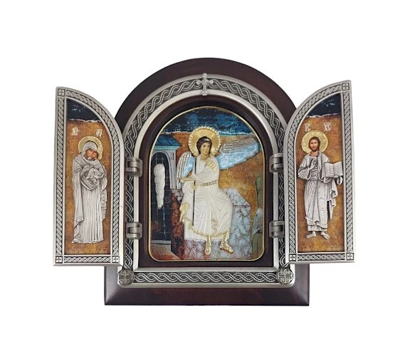 TRIPTYCH WHITE ANGEL II 22x18cm - wooden, gilded-1