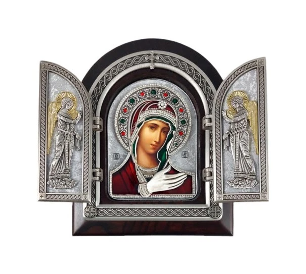 TRIPTYCH OF THE MOTHER OF OBEDIENCE 22x18 cm - wooden, gilded-1