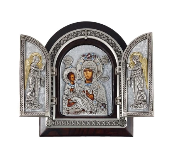 THREE-HANDED VIRGIN TRIPTYCH 22x18cm - wooden, gilded-1