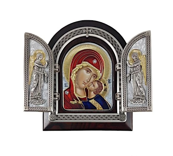 TRIPTYCH OF THE MOTHER OF GOD 22x18cm - wooden, gilded-1