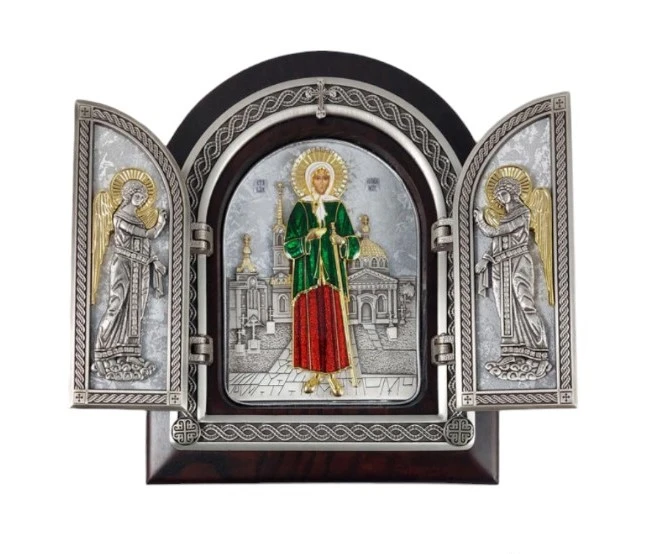 TRIPTYCH OF SAINT XENIA OF PETERSBURG 22x18 cm - wooden, gilded-1