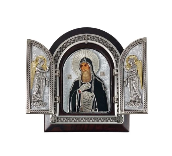 TRIPTYCH OF SAINT ANTHONY OF PEČERSK 22x18 cm - wooden, gilded-1