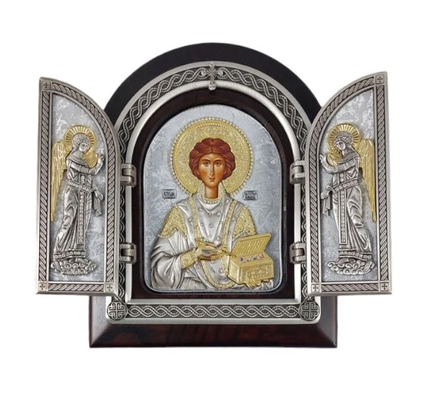 SAINT PANTELEYMON TRIPTYCH 22x18 cm - wooden, gilded-1