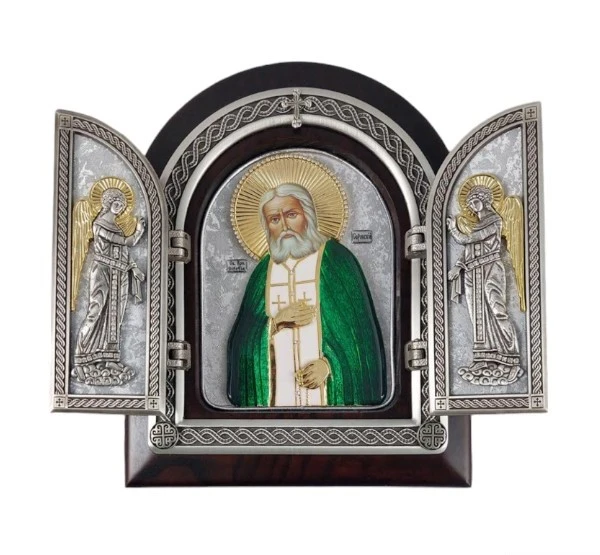 TRIPTYCH SAINT SERAPHIM OF SAROV 22x18 Cm - wooden, gilded-1