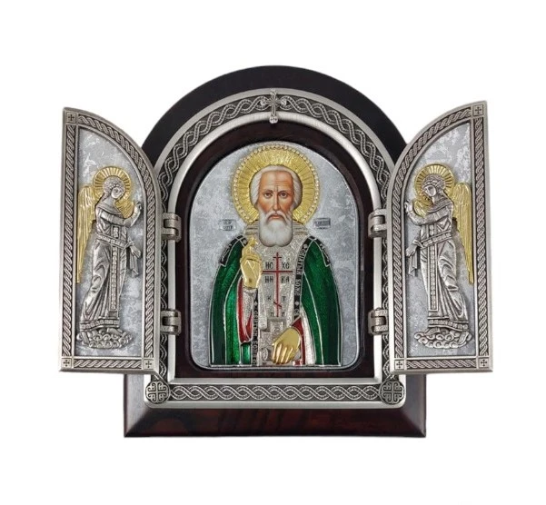 TRIPTYCH OF SAINT SERGIUS OF RADONEY 22x18 cm - wooden, gilded-1