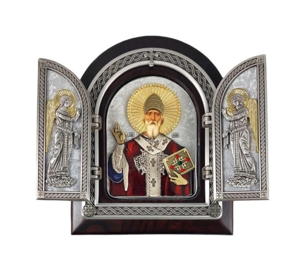 TRIPTYCH SAINT SPIRIDON 22x18 cm - wooden, gilded-1