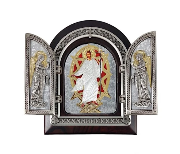 TRIPTYCH RESURRECTION OF CHRIST 22x18cm - wooden, gilded-1